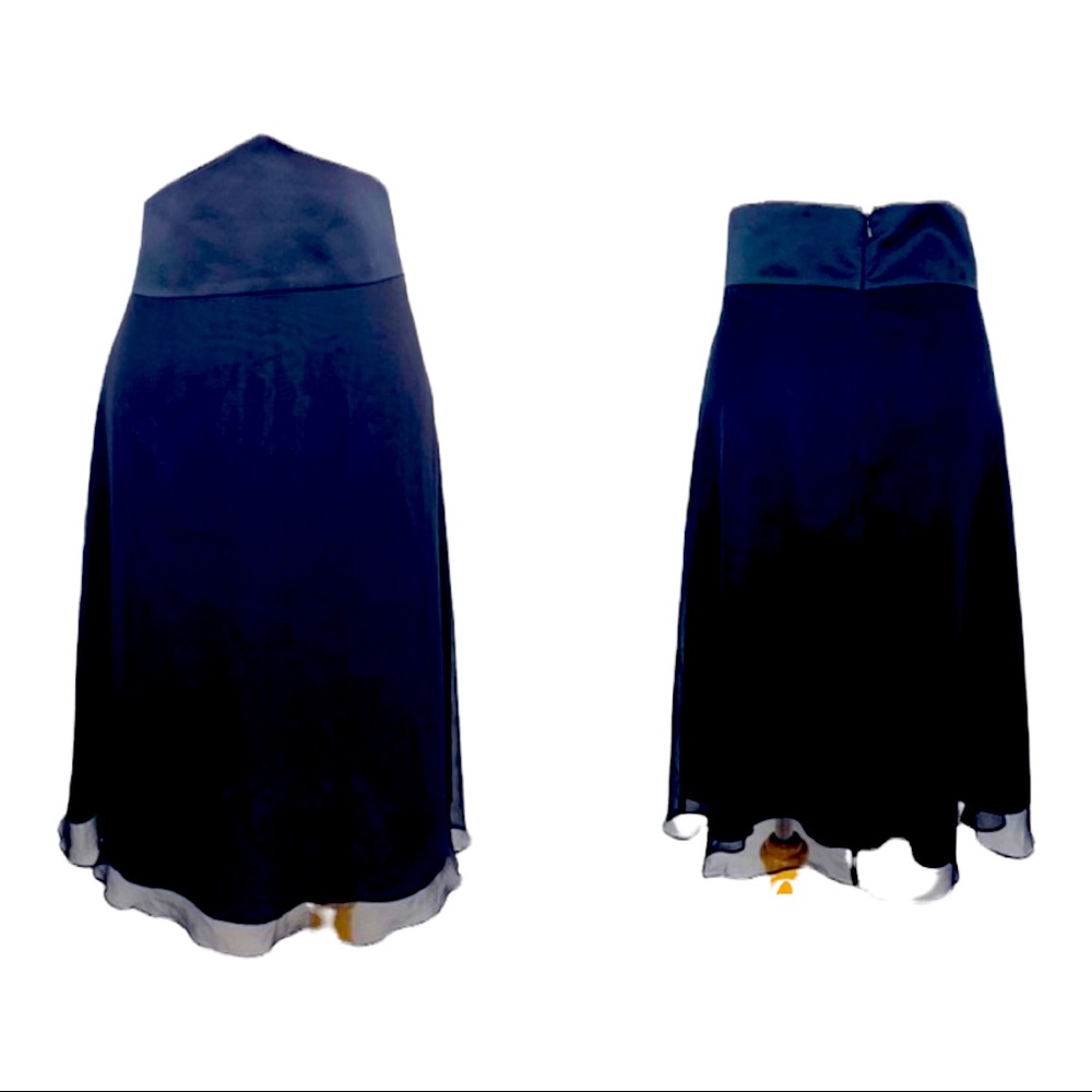 White House Black Market 100% Silk Skirt Tuxedo Waist Layered Womens Black Sz 10 - Picture 1 of 13